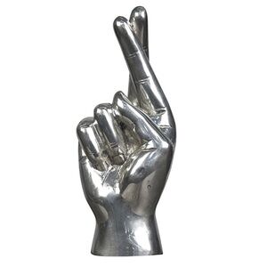 Fingers Crossed Sculpture Kathy Kuo Home Good Luck Tabletop Statue Chrome